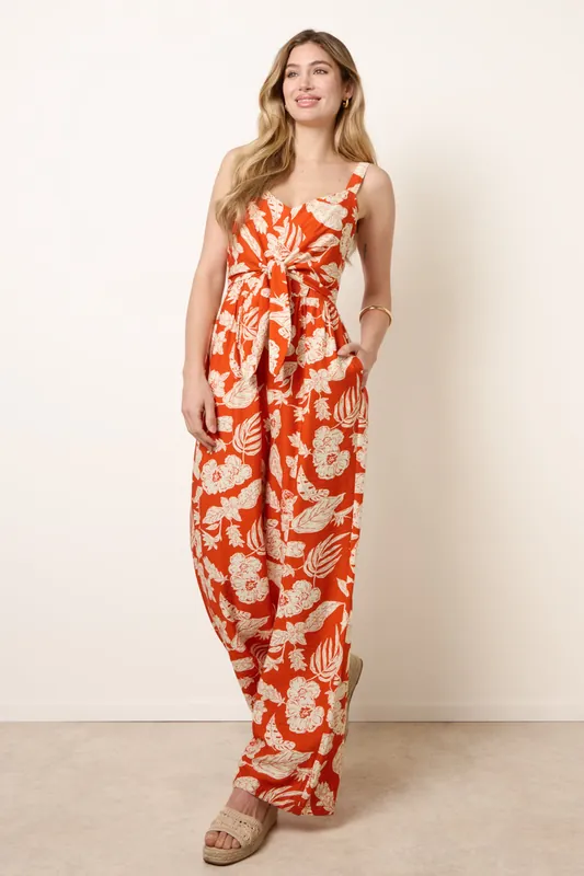 Orange Tropical Tie Front Jumpsuit - Blue Vanilla