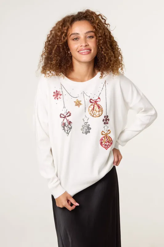 Ivory Christmas Jingle Bell Bauble Jumper - Blue Vanilla