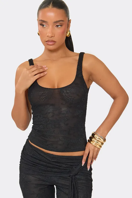 Strappy Scoop Neck Lace Vest - EGO