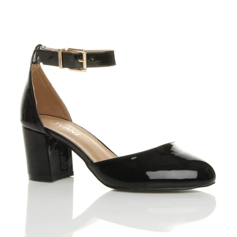 Mid Block Heel Ankle Strap 2 Part Heels - AJVANI