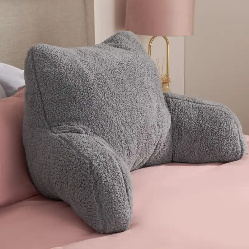 Teddy Fleece Bed Reading Cushion Pillow with Arms Lumbar Support - OHS