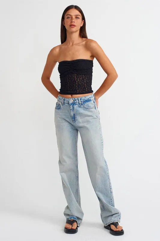 High-Waist Straight-Leg Cotton Jeans