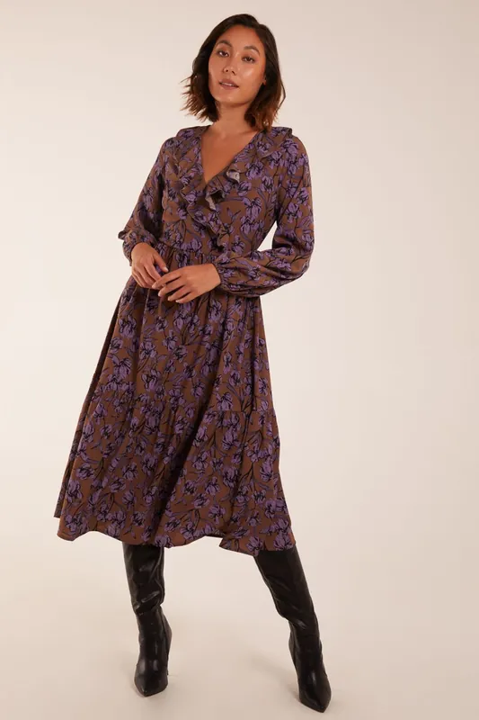 Ruffle Wrap Midi Dress - Blue Vanilla