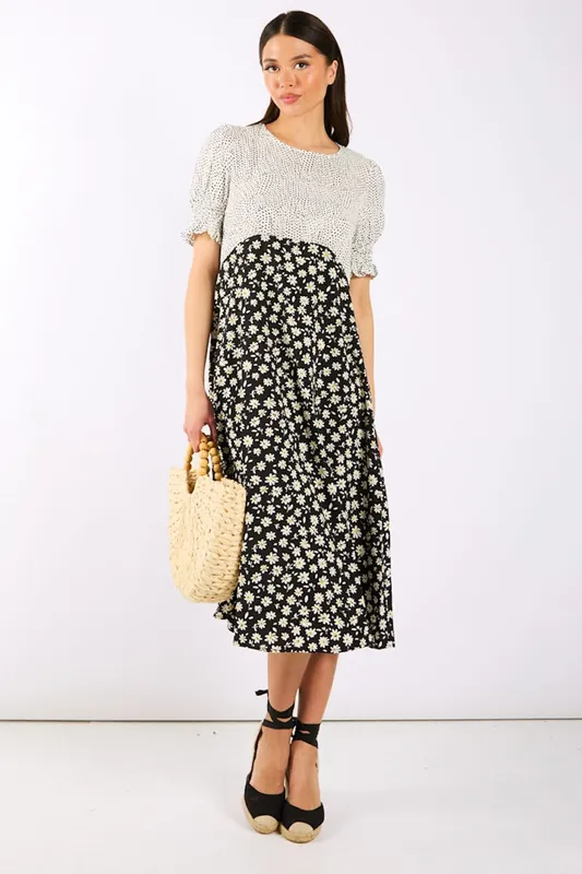 Daisy Spot Puff Sleeve Midi Dress - Needs No Label