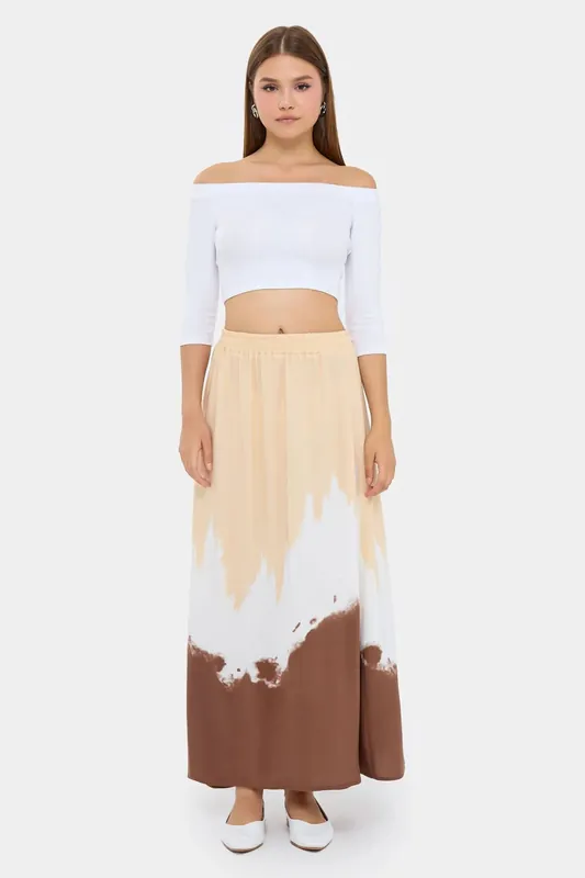 Watercolor Printed Maxi Skirt with Elastic Waist - Hiccup