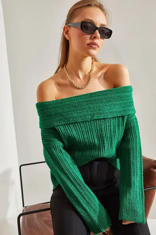 Off Shoulder Ribbed Knit Sweater - Bianco Lucci