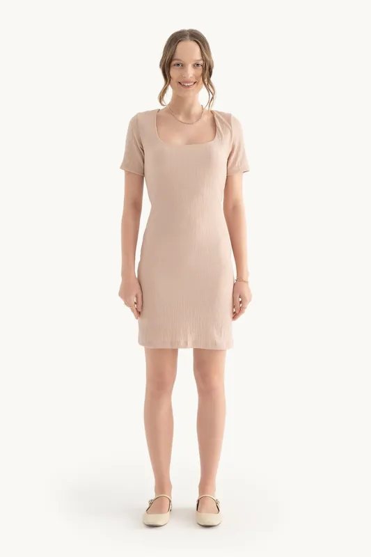 Square Neck Short Sleeve Mini Bodycon Dress - Hiccup