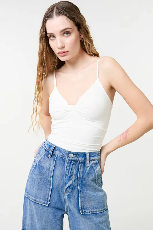 Ivory Slinky Twist Front Bodysuit - Pink Vanilla
