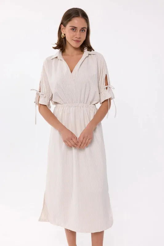 Short Sleeve Midi Dress with Elastic Waist - Hiccup