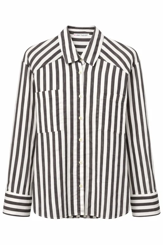 Striped Poplin Shirt with Pocket - MixRay