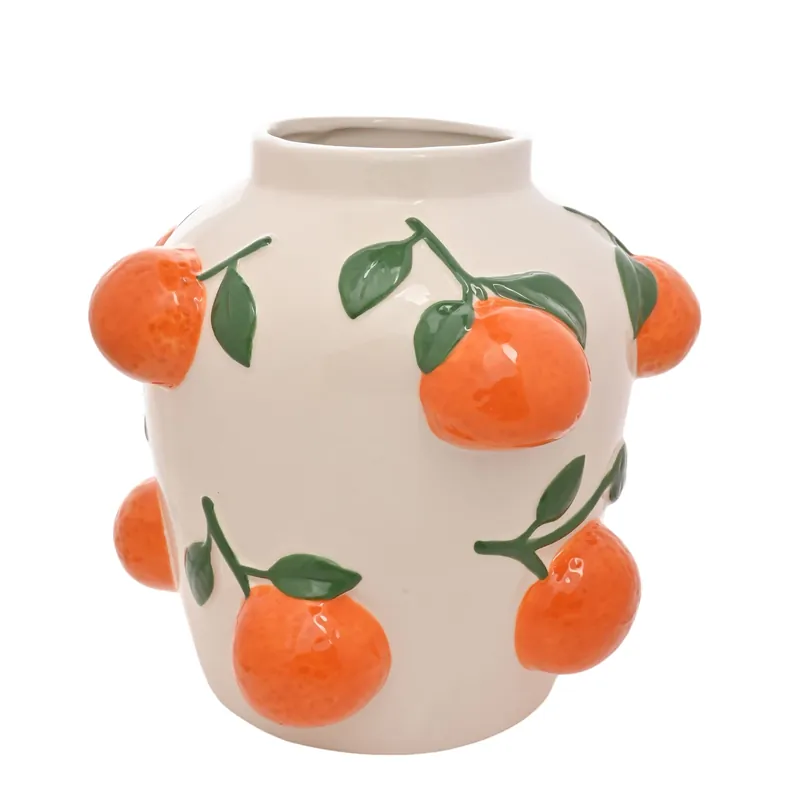 23cm White Vase With Oranges - Hestia