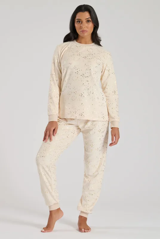 Super Soft Velour With Star Foil Print Pyjamas - Loungeable