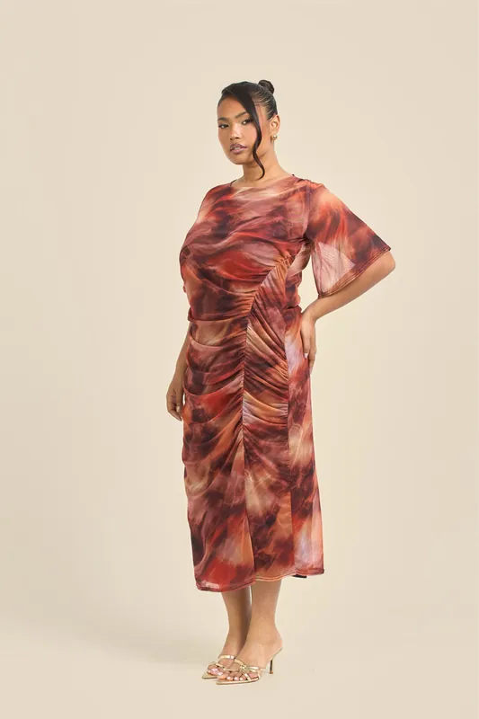 Curve Angel Sleeve Abstract Mesh Midi Dress - FASHION-SZN