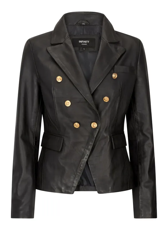 Short Leather Jacket With Gold Buttons - TruClothing