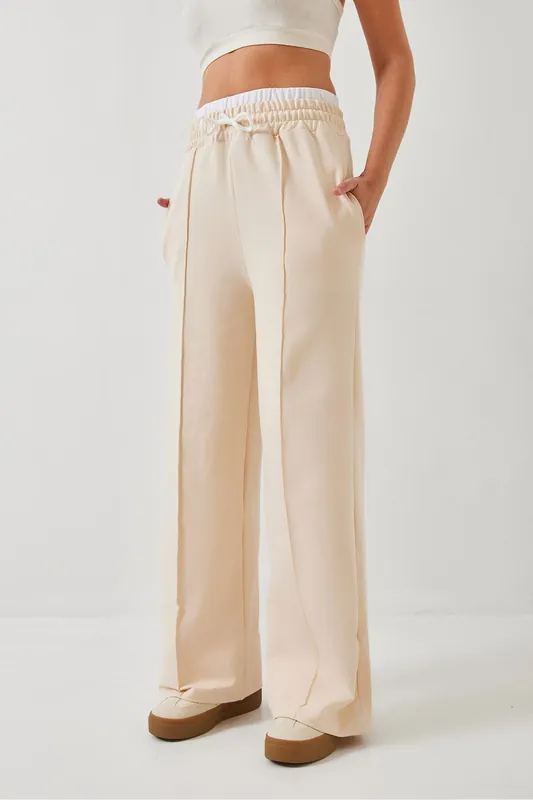 Wide Leg Pants with Belt Detail - Bianco Lucci