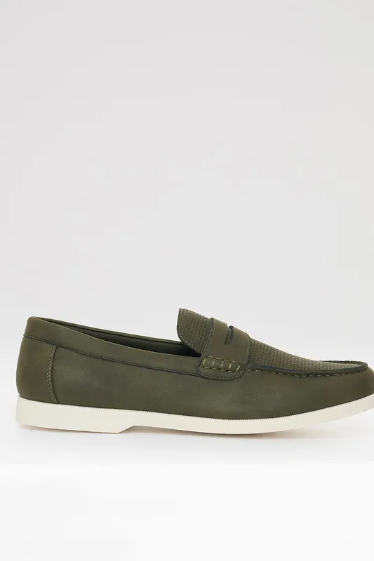 Textured Faux Suede Penny Loafers - Threadbare