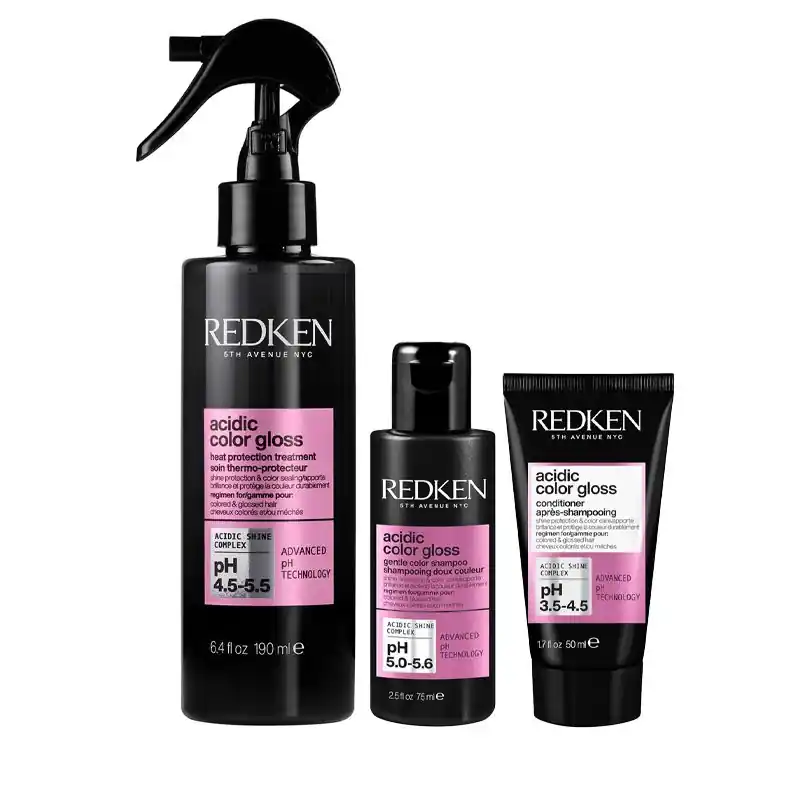 Acidic Color Gloss Leave In Heat Protectant 190ml, Shampoo 75ml and Conditioner 50ml Pack - Redken