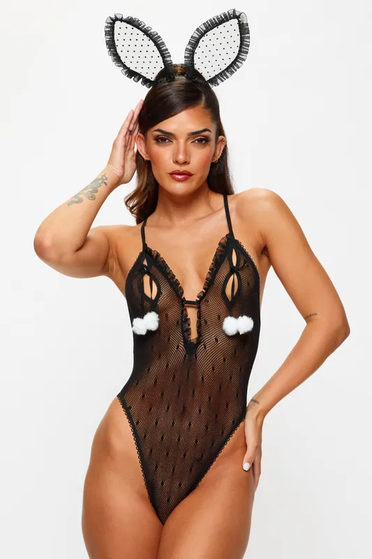 Bedroom Bunny 2 Piece Peek-A-Boo Crotchless Body with Ears