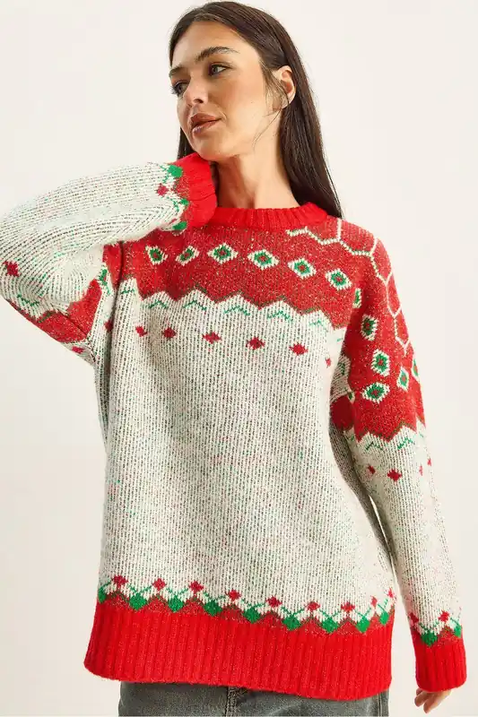 Oversized Geometric Knit Sweater - Bianco Lucci