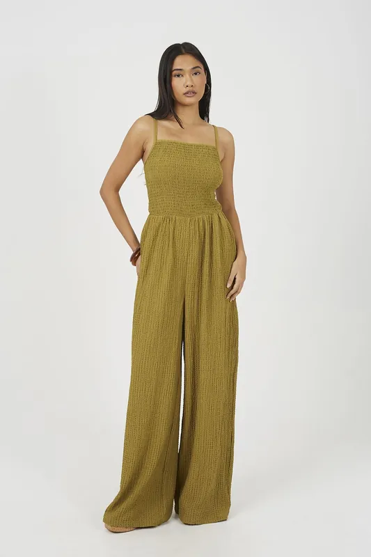 Textured Jersey Strappy Wide Leg Jumpsuit - Brave Soul