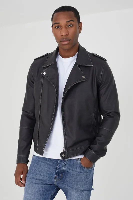 Faux Lather Biker Jacket - Brave Soul