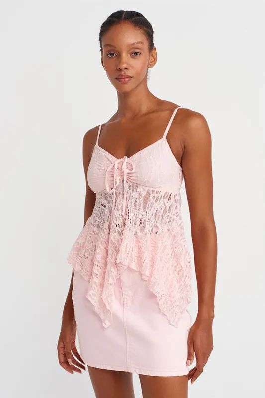 Lace Square-Neck Tie-Front Cami Blouse