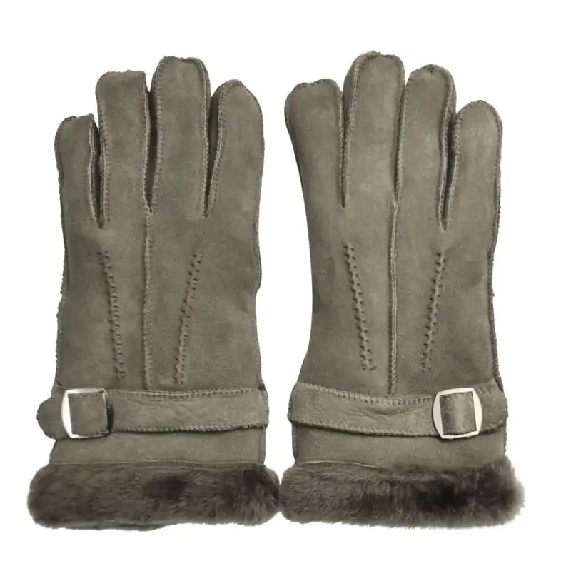 Sheepskin Leather Gloves Winter Shearling Lined Buckle Strap - TruClothing