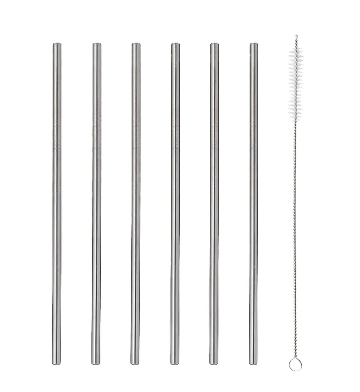 Reusable Straws Brush Drinks Set Stainless Steel 6pcs - Glim & Glam