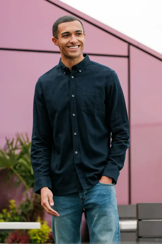 Linen Blend Long Sleeve Chest Pocket Shirt - French Connection