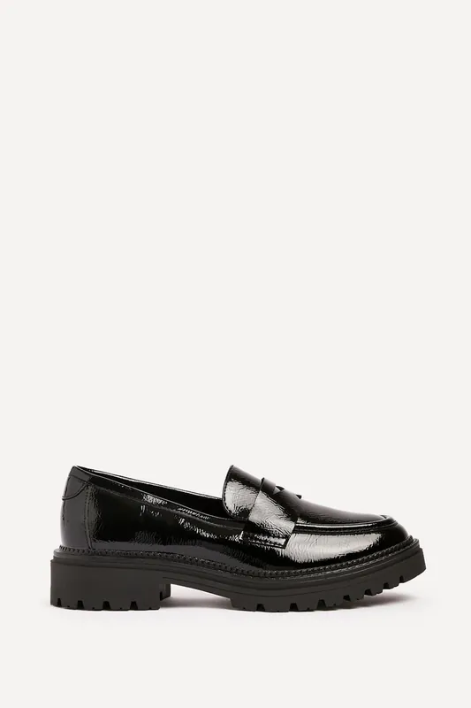 Lesson Black Patent Chunky Loafers - Linzi