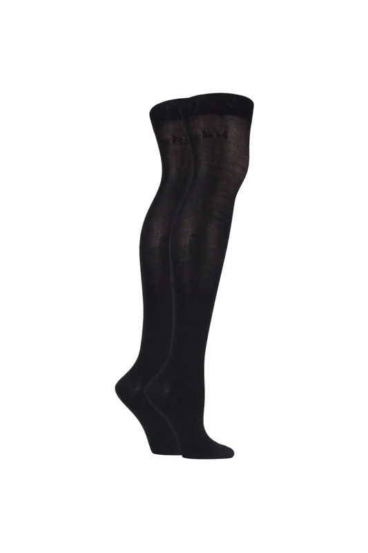 2 Pair Plain Bamboo Over The Knee Socks - ELLE