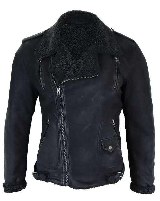 Cross Zip Leather Biker Jacket - TruClothing