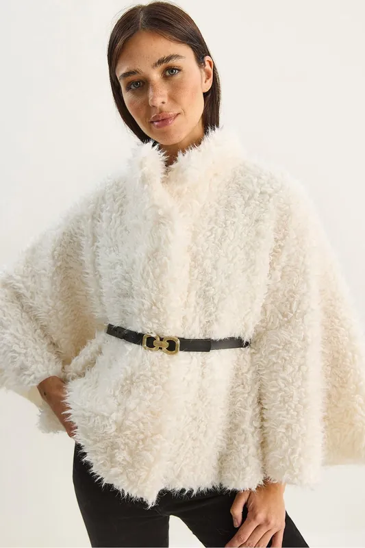 Oversize Plush Coat with Jacket Collar - Bianco Lucci