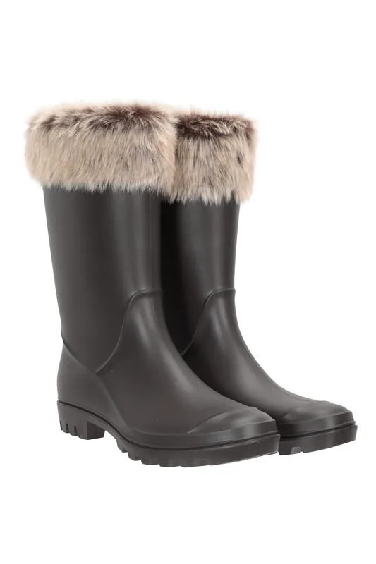 Waterproof Durable Cushioned Cotton Lined Slip On Faux Fur Wellies - Mountain Warehouse