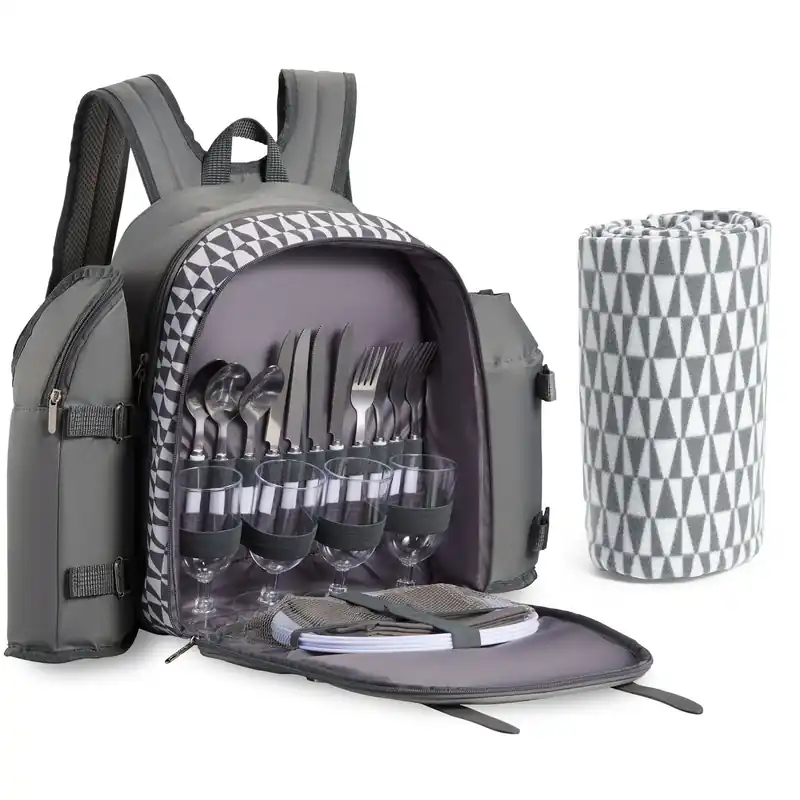 4 Person Picnic Backpack with Full Dining Set and Blanket - VonShef