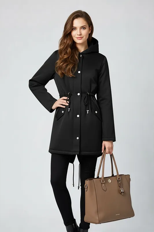 Solid Mid-Length Hooded Parka Coat