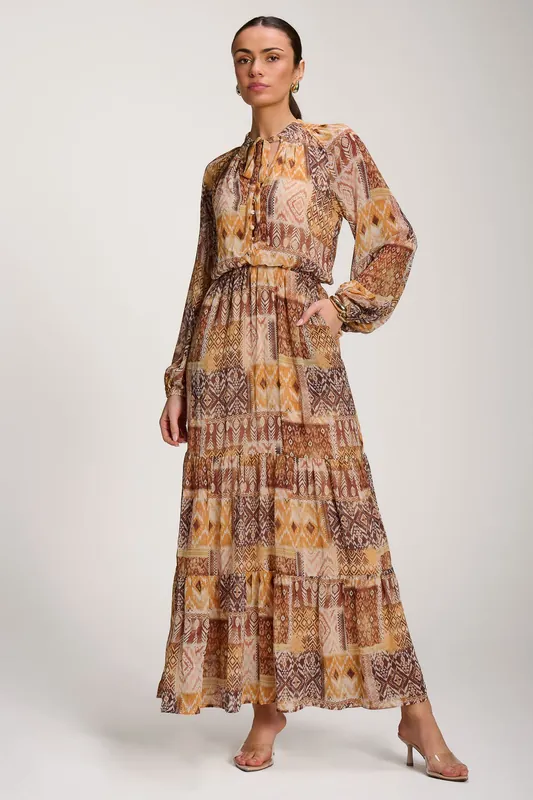 Long Sleeve Chiffon Tiered Maxi Dress - Jolie Moi