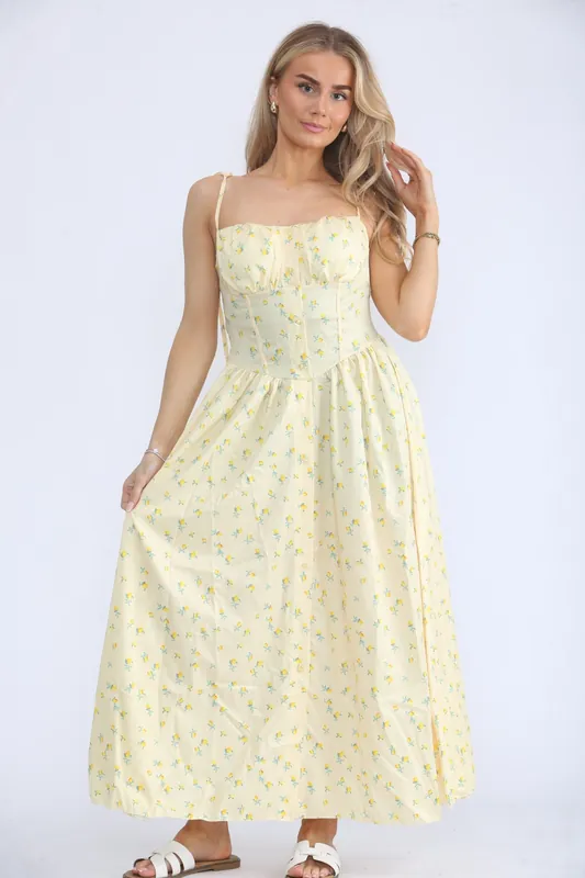Floral Printed Strappy Front Buttons Midi dress - Femme Luxe