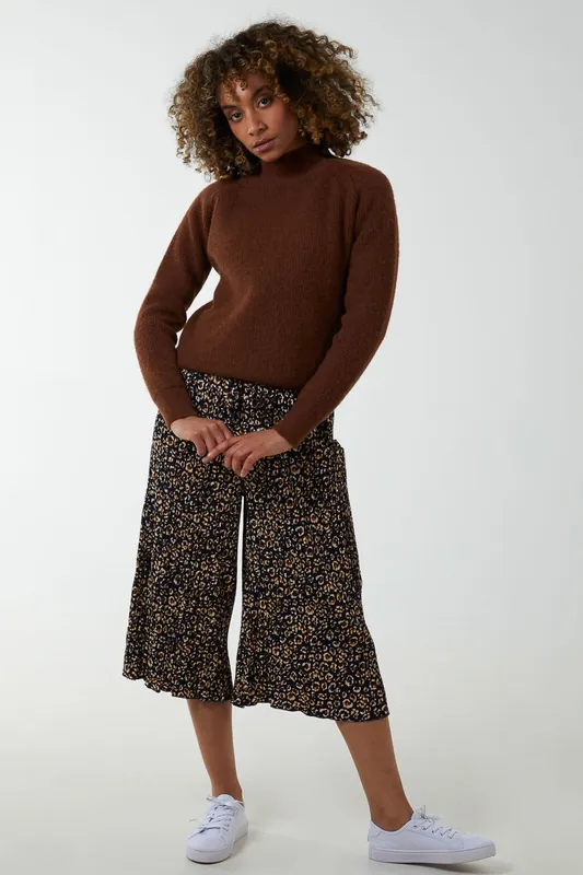 Animal Print Cropped Trousers - Blue Vanilla