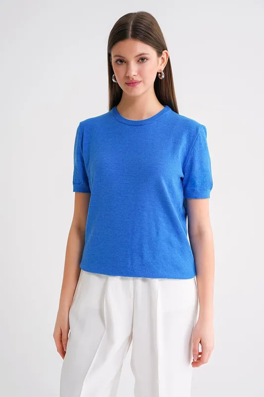 Crew Neck Short Sleeve Knit Sweater - MixRay