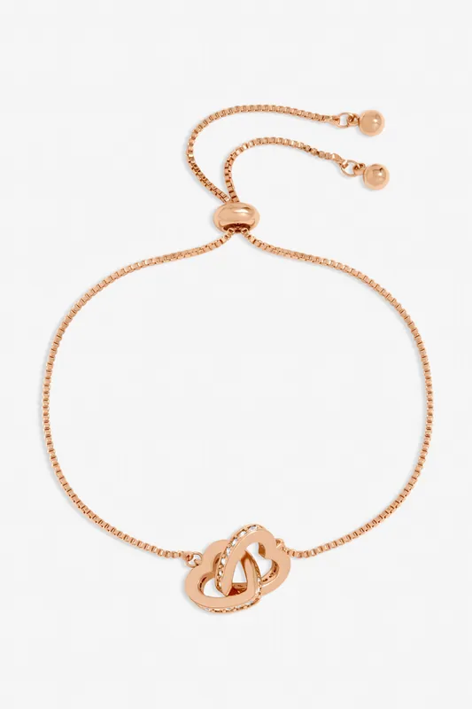 Rose Gold Cubic Zirconia Heart Toggle Bracelet - Jon Richard