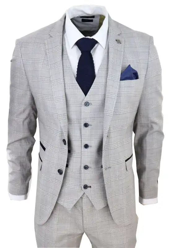 3 Piece Tan Check Tailored Fit Suit - Infinity Leather