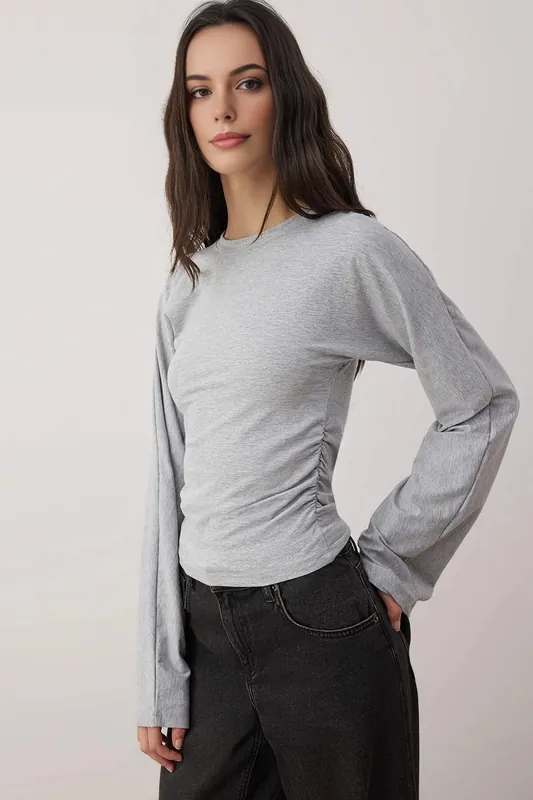 Spanish Sleeve Knit Blouse with Gathered Waist Detail - WOVCOR