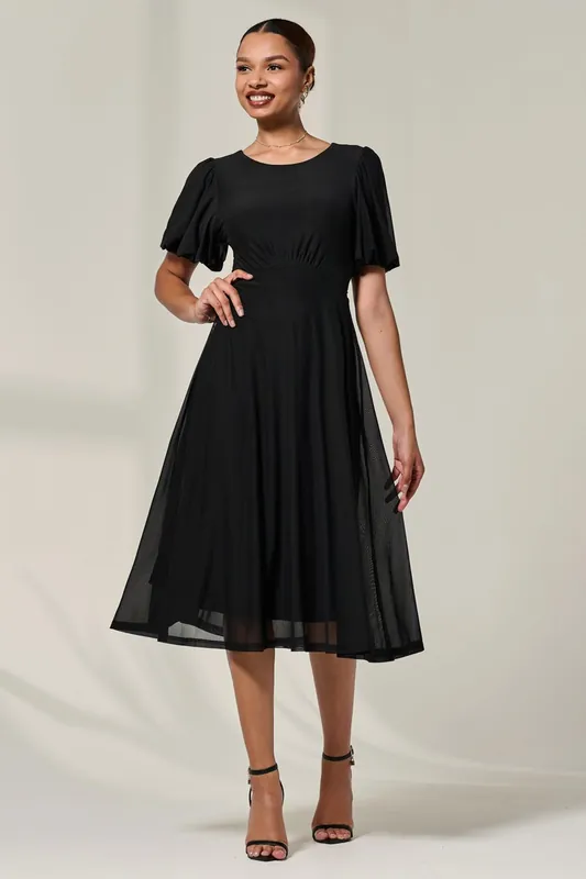 Puff Sleeve Mesh Midi Dress - Jolie Moi