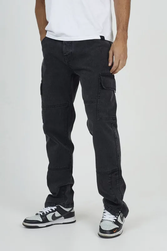 Cargo Style Denim Jeans With Side Hem Split Detail - Brave Soul