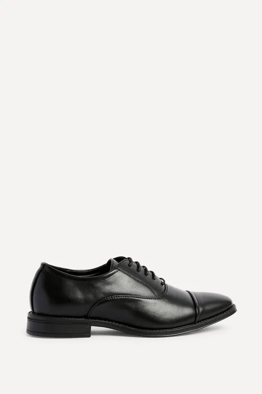 Lorenzo Mens Black Faux Leather Cap Toe Shoes - Linzi