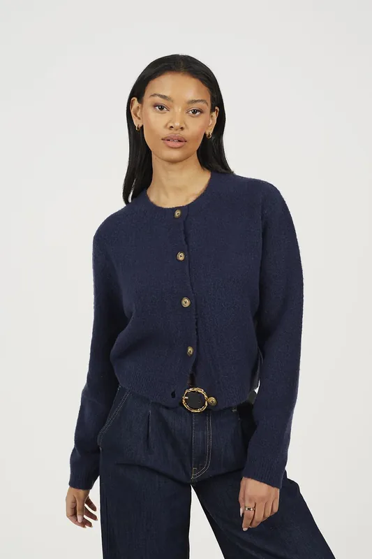 Round Neck Jersey Knit Cardigan - Brave Soul
