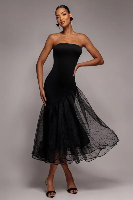Strapless Asymmetric Tiered Midaxi Dress - Goddiva