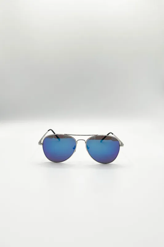Aviator Sunglasses With Blue Mirror Lenses - SVNX