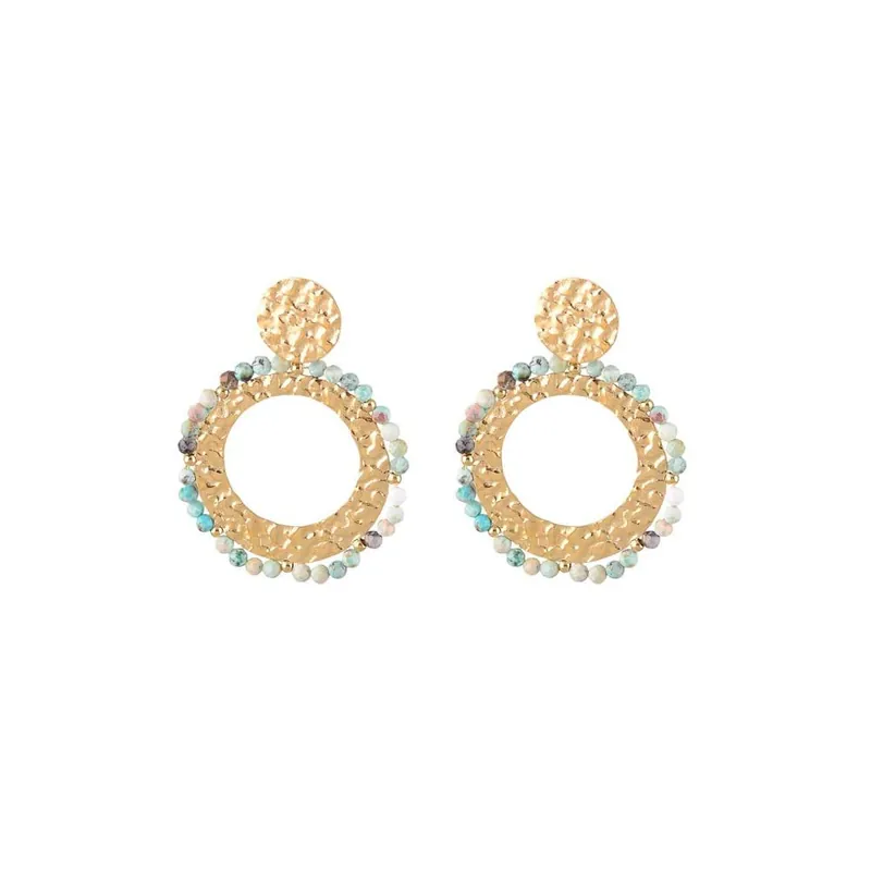 Gold Textured Beaded Circle Earrings - Liquorish